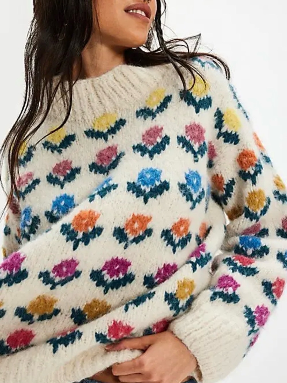 NWT Free People Frantic Magnolia Floral Sweater - Small